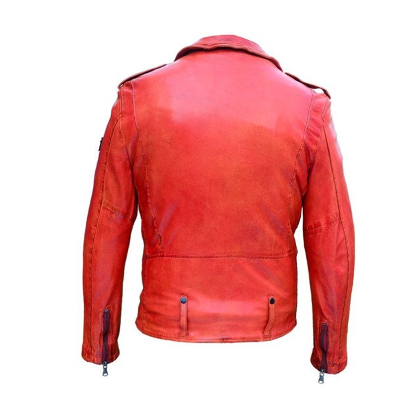 Men’s Red Real Retro Leather Jacket - Image 2