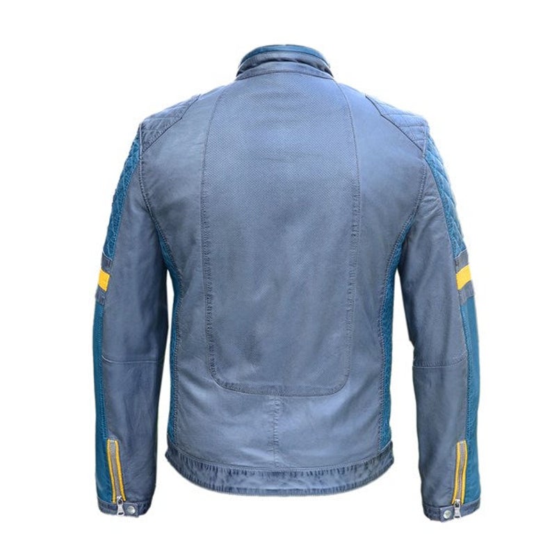 Navy Blue Winter Leather Jackets Coat - Image 2