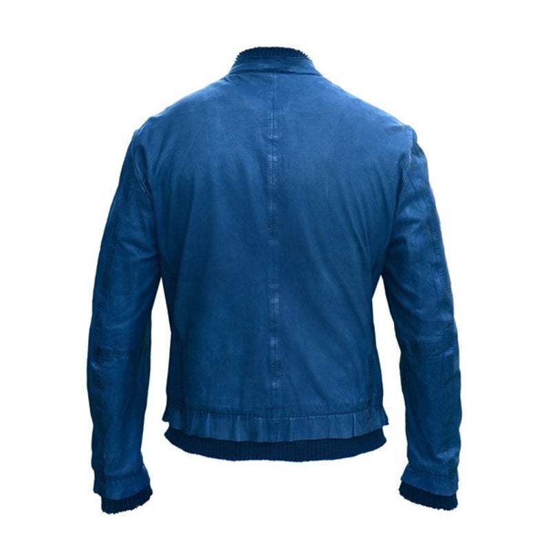 Navy Blue Lamb Skin Leather Jacket - Image 2