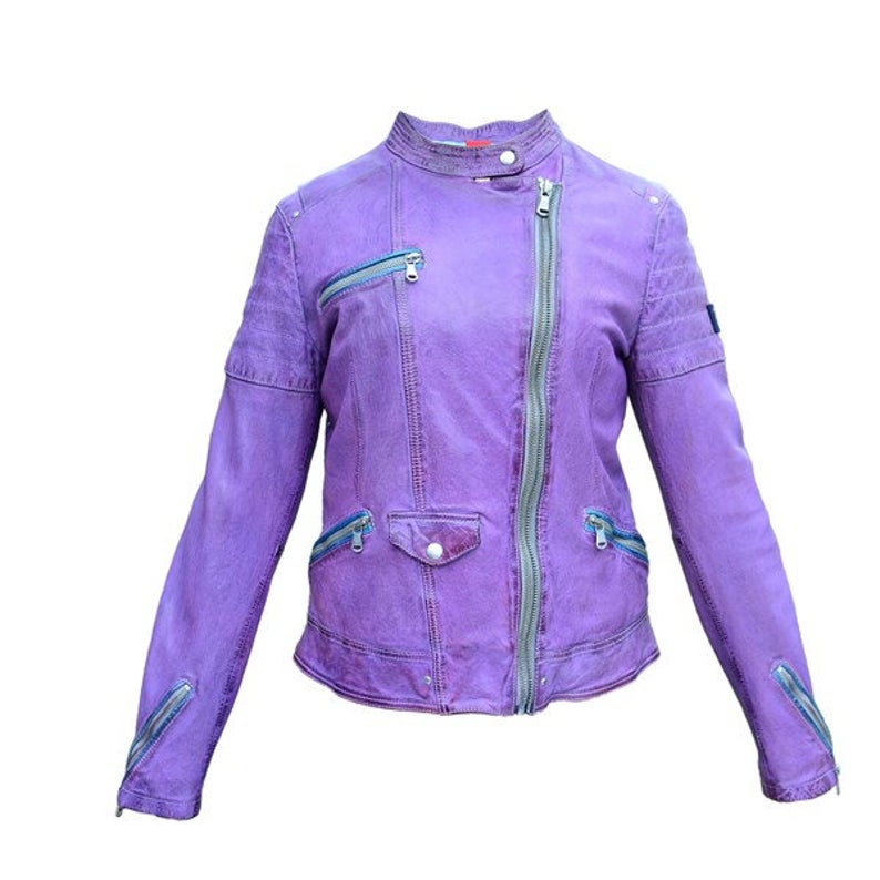 Biker Jacket Hard Purple Genuine Leather in Vintage Style