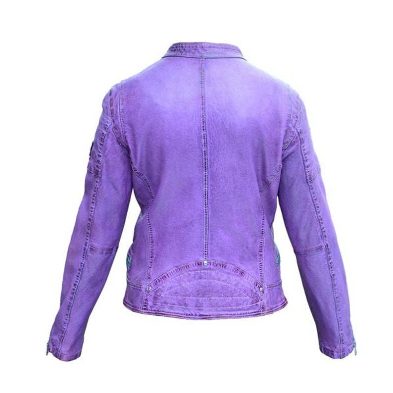 Biker Jacket Hard Purple Genuine Leather in Vintage Style - Image 2