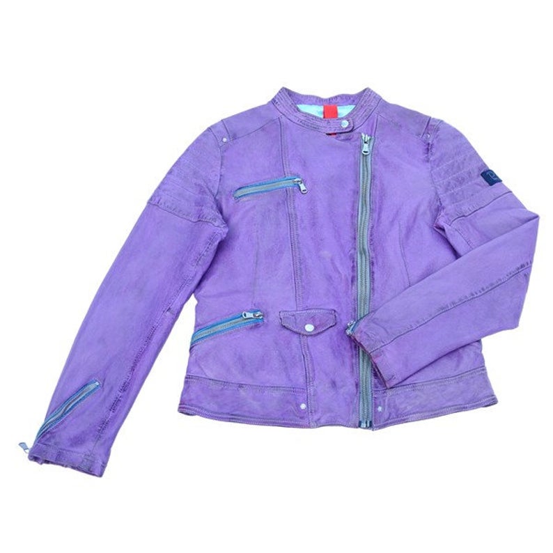 Biker Jacket Hard Purple Genuine Leather in Vintage Style - Image 3