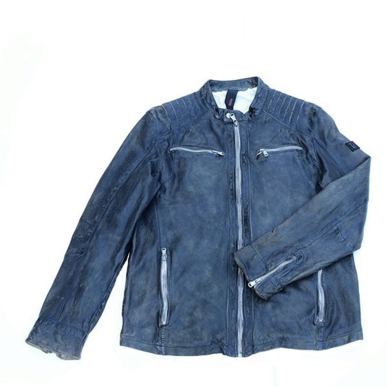 Men’s Fashionable Vintage Biker Leather Jacket - Image 3