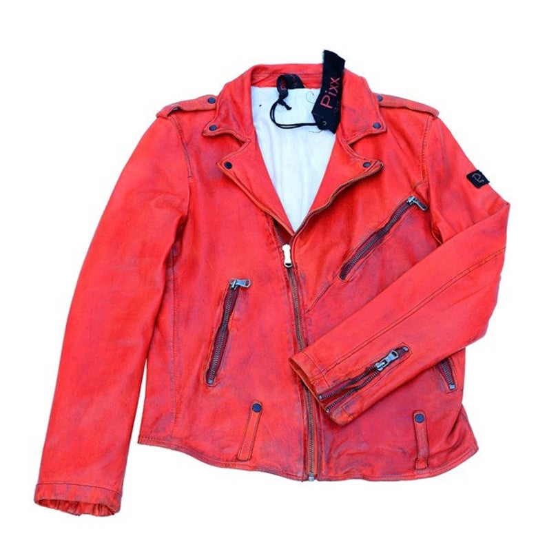 Men’s Red Real Retro Leather Jacket - Image 3