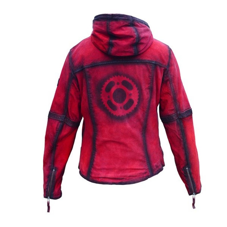 Women's Leather Jacket Red Hoodie Made With 100% Genuine Lamb Skin