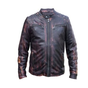Men Biker Vintage Sheepskin Leather Jacket