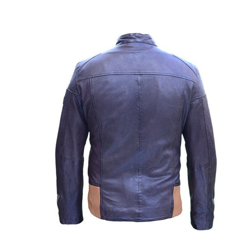 Men Vintage Winter Biker Leather Jacket - Image 2