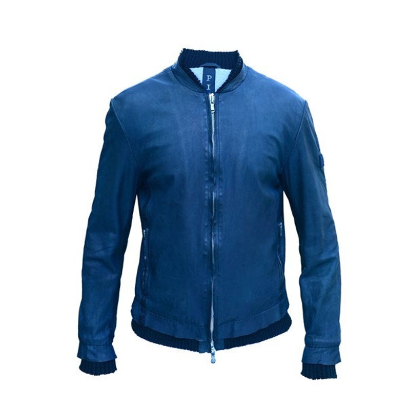 Navy Blue Lamb Skin Leather Jacket
