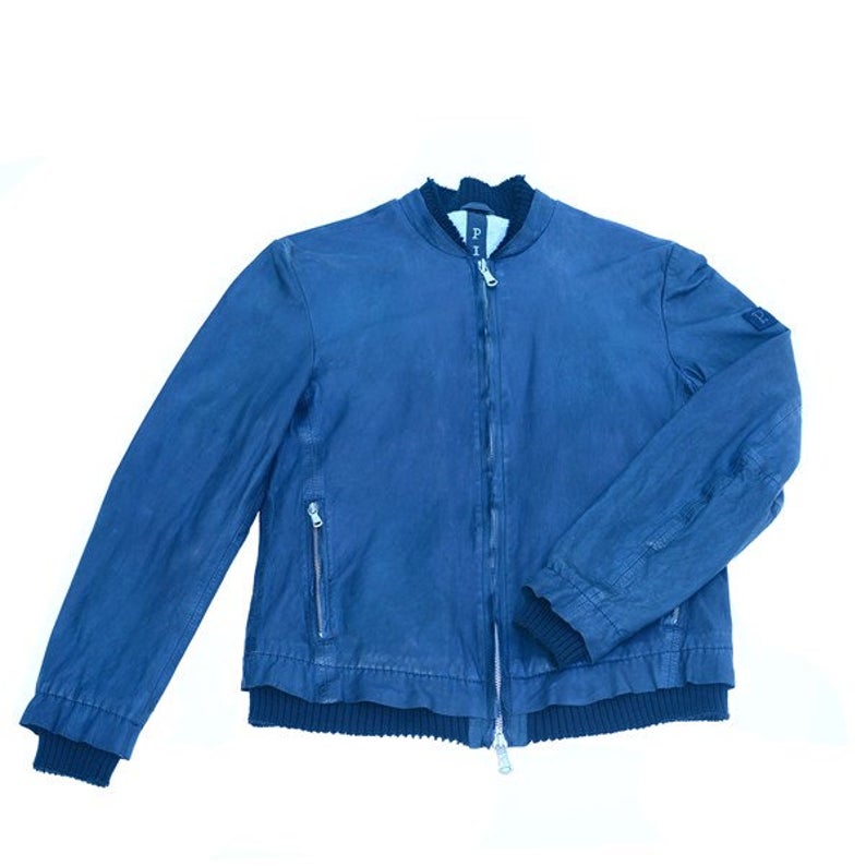 Navy Blue Lamb Skin Leather Jacket - Image 4